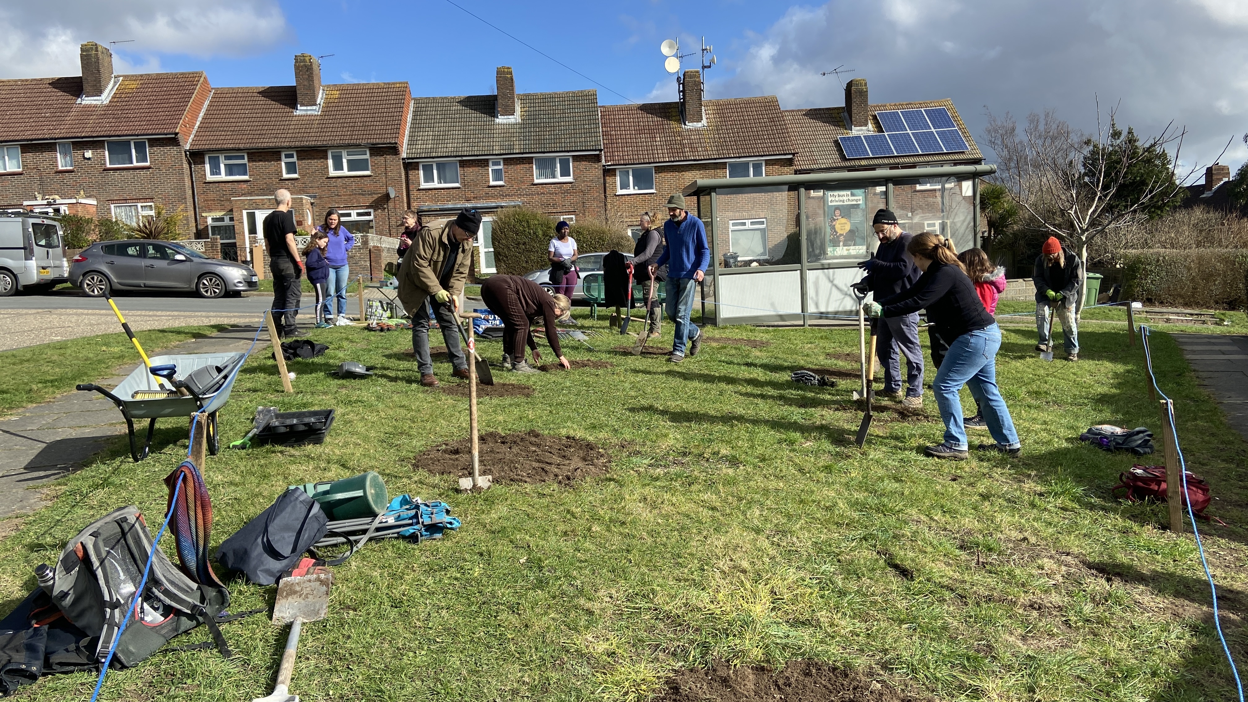 Growing Hollingdean Volunteers creating Polka Dot Wildflower Beds. Planted in Hollingdean. February 2023.