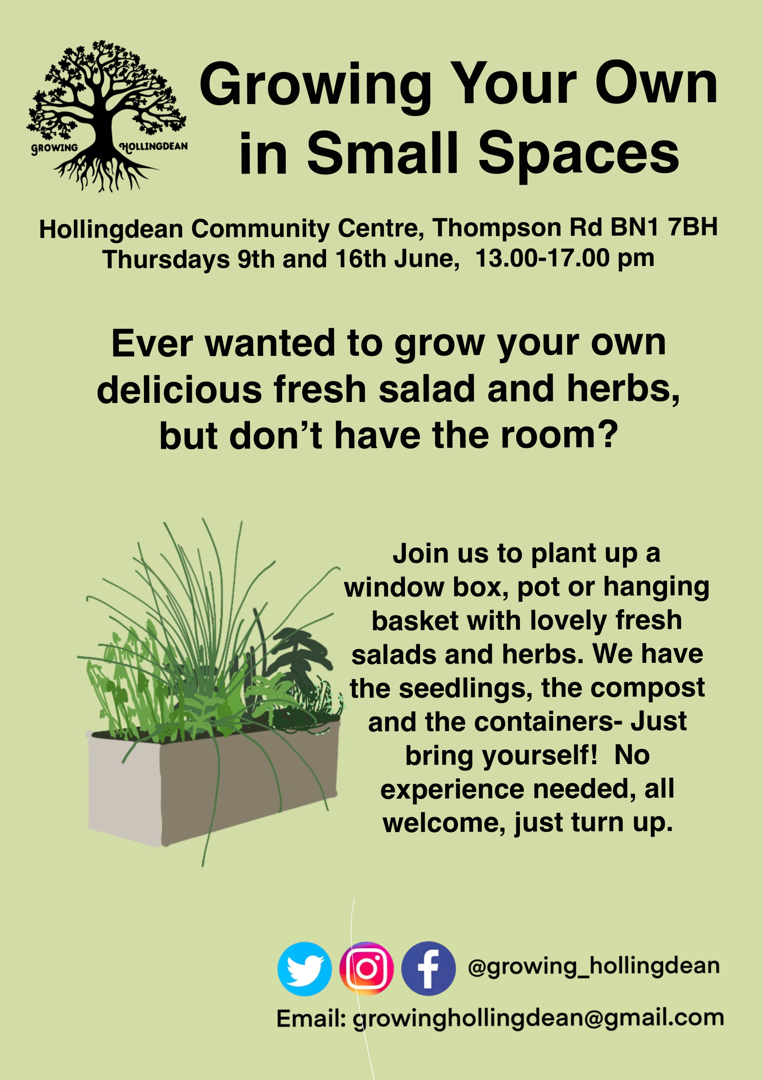 Growing your Own in small spaces poster June 2022