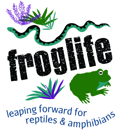 Froglife logo, leaping forward for repitles and amphibians