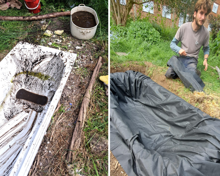Froglife visit Two Trees Community Garden, Tavistock Down and made 3 bog gardens on 13th May 2024 with Growing Hollingdean volunteers