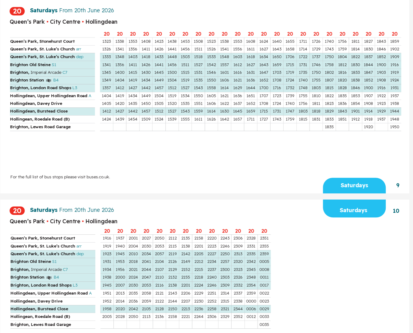 New 20 bus route in Hollingdean June2026